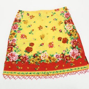 Boston Proper Bright Red & Yellow Floral Beaded Skirt